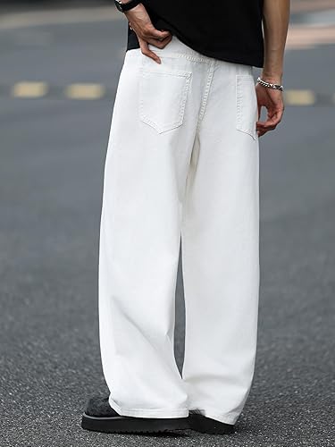 DFGIGT Mens Wide Leg Baggy Jeans Y2k Casual Fashion Loose Denim Pants Work Office Streetwear