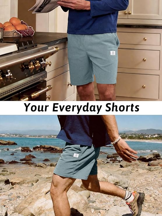 HOTake Mens Corduroy Shorts Casual 7 Inch Elastic Waist Drawstring Summer Beach Loose Fit Shorts