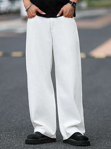 DFGIGT Mens Wide Leg Baggy Jeans Y2k Casual Fashion Loose Denim Pants Work Office Streetwear