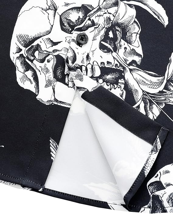 Mens Hawaiian Skull Floral Shirt Short Sleeve Button Down Funny Skeleton Holiday Shirts Casual Tropical Shirt