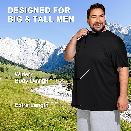 Big & Tall Men's Dry Fit Moisture Wicking T Shirts, Comfort & Breathable Tees for Gym Running Casual Undershirts