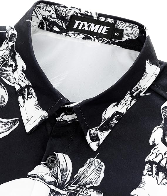Mens Hawaiian Skull Floral Shirt Short Sleeve Button Down Funny Skeleton Holiday Shirts Casual Tropical Shirt