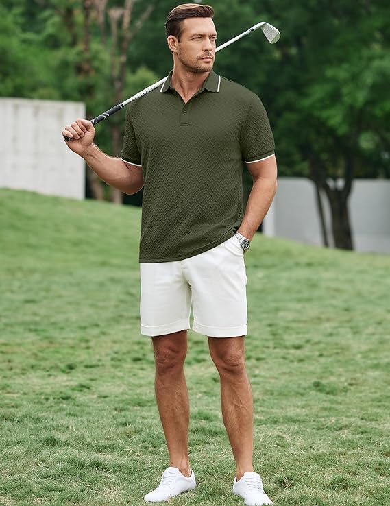 JMIERR Mens Casual Polo Shirt Short Sleeve Vacation Button Summer Beach Knit Stretchy Golf Shirts