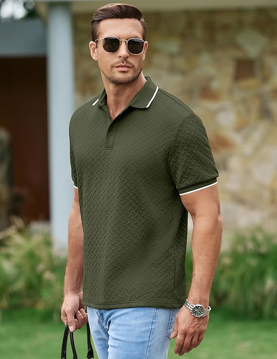 JMIERR Mens Casual Polo Shirt Short Sleeve Vacation Button Summer Beach Knit Stretchy Golf Shirts