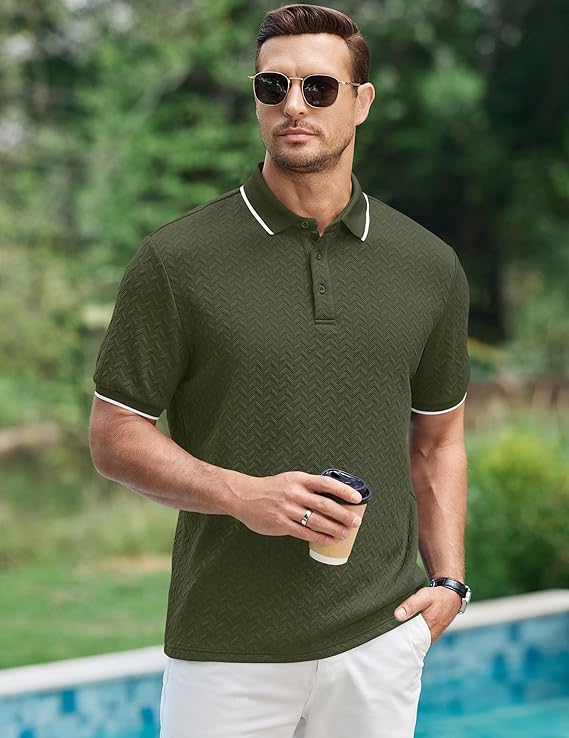 JMIERR Mens Casual Polo Shirt Short Sleeve Vacation Button Summer Beach Knit Stretchy Golf Shirts