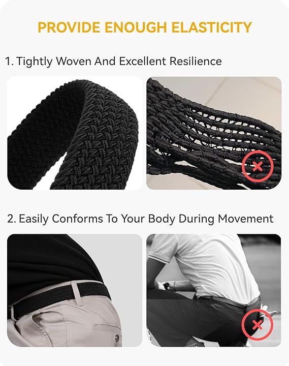 CHAOREN Stretch Belt Men 2 Pack - 1 3/8" Braided Golf Belts For Men - Casual Elastic For Pants and Jeans