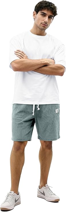 HOTake Mens Corduroy Shorts Casual 7 Inch Elastic Waist Drawstring Summer Beach Loose Fit Shorts