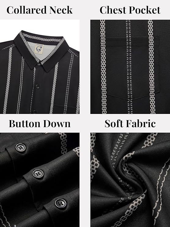 Hardaddy Men's Casual Striped Shirts Button Down Short Sleeve Blouse Summer Hawaiian Shirt