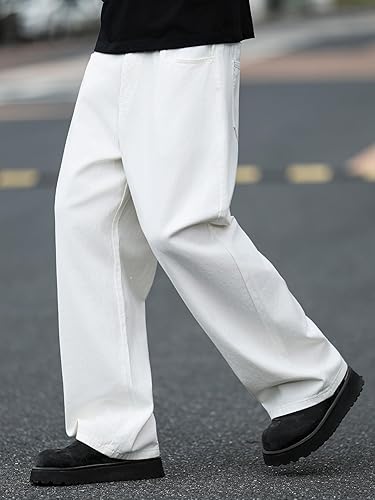 DFGIGT Mens Wide Leg Baggy Jeans Y2k Casual Fashion Loose Denim Pants Work Office Streetwear