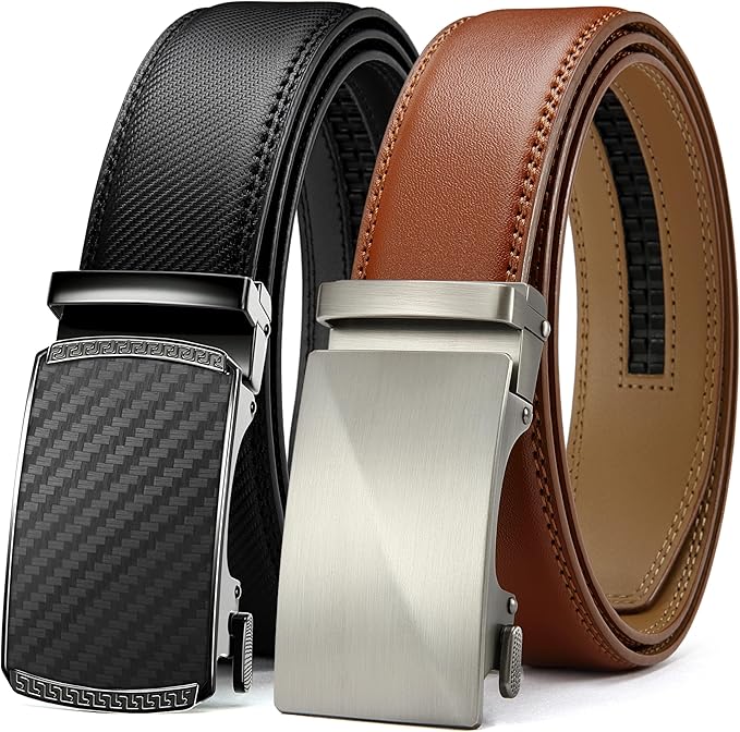 CHAOREN Mens Belt Leather Ratchet Belt 2 Pack - Customizable Fit, Effortless Style (35mm)