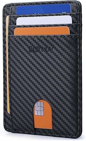 Buffway Slim Minimalist Front Pocket RFID Blocking Leather Wallets for Men and Women - Carbon Fiber Black