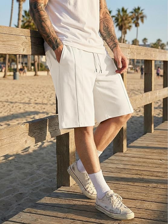 JMIERR Men's Baggy Sweat Shorts Lightweight Cotton Under Knee Casual Drawstring Lounge Workout Gym Shorts