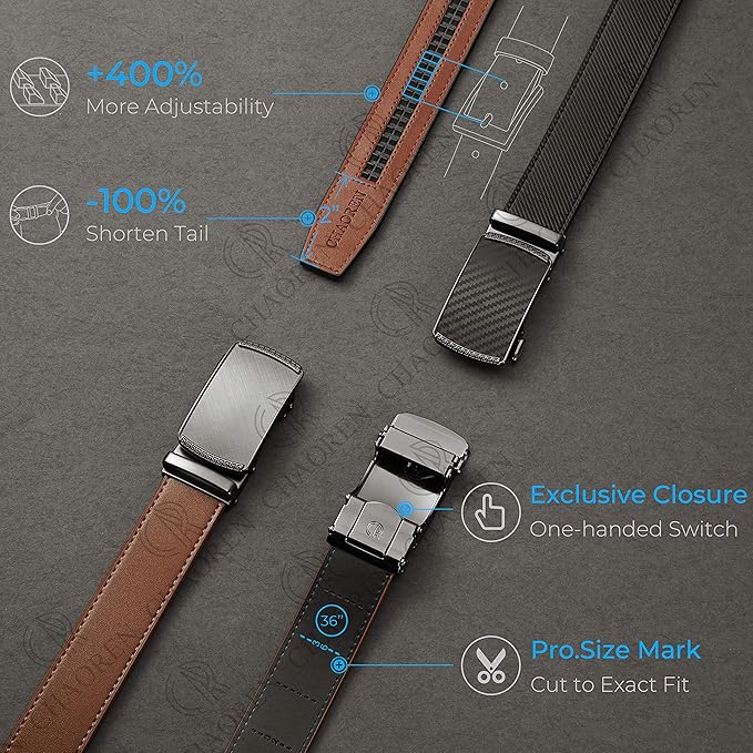 CHAOREN Mens Belt Leather Ratchet Belt 2 Pack - Customizable Fit, Effortless Style (35mm)