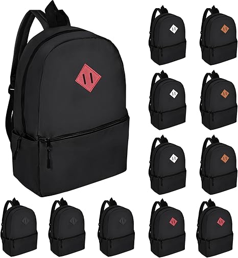 12 Pack Backpacks in Bulk,17-inch Lightweight Bookbags for Elementary,Middle,and High School Students,Bulk Backpacks for Kids,Boys,Girls,Classroom,Travel,Gym Supplies (Black)