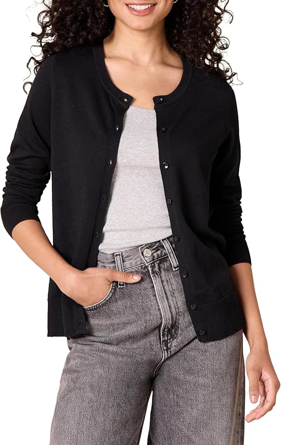 Essentials Women's Lightweight Crewneck Cardigan Sweater (Available in Plus Size)