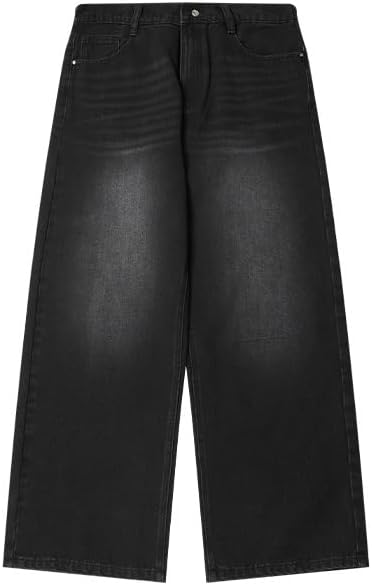 Mens Baggy Jeans Y2k Skater Vintage Plain Pants Casual Wide Leg Loose Fit Denim Hip Hop Jean