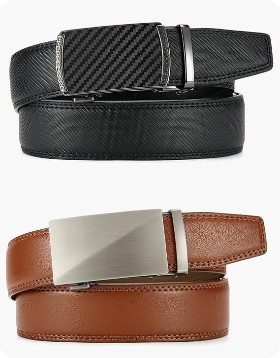 CHAOREN Mens Belt Leather Ratchet Belt 2 Pack - Customizable Fit, Effortless Style (35mm)