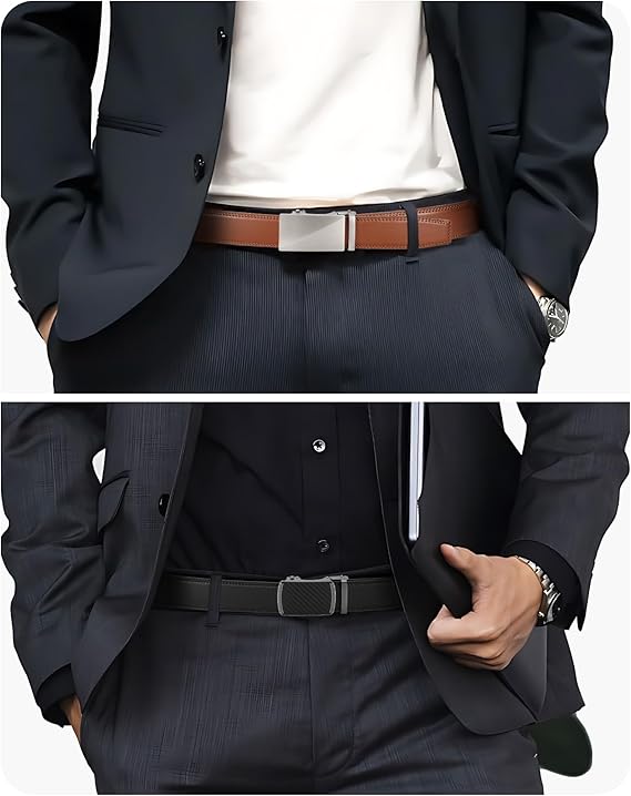 CHAOREN Mens Belt Leather Ratchet Belt 2 Pack - Customizable Fit, Effortless Style (35mm)