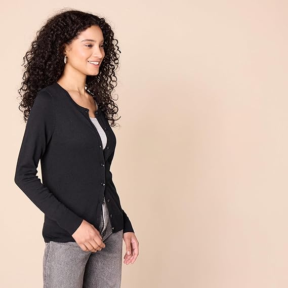 Essentials Women's Lightweight Crewneck Cardigan Sweater (Available in Plus Size)