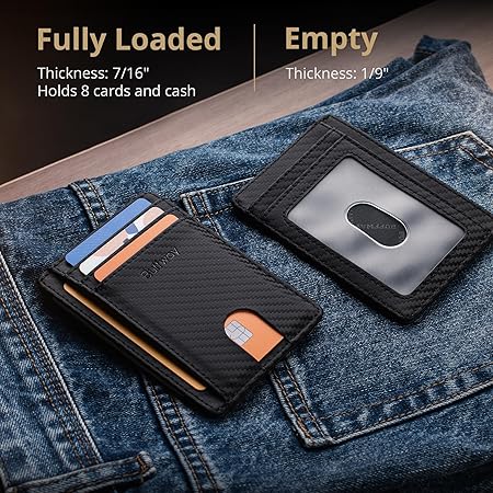 Buffway Slim Minimalist Front Pocket RFID Blocking Leather Wallets for Men and Women - Carbon Fiber Black
